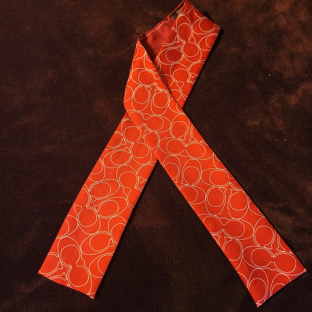 Coach 100% silk  classic “C” logo bag strap Patterned Scarf